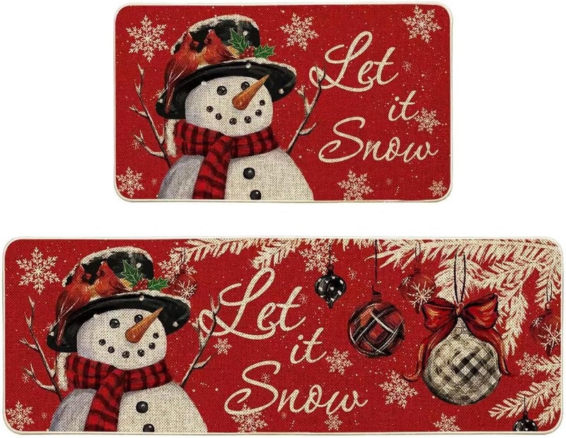 WDEHPBZ Christmas Kitchen Rugs Set 2-Piece, Kitchen Rugs Non Slip Washable Rugs with Holiday Designs for Kitchen Door and Sink Area, 17x47 & 17x29 Inch (Snowman) - Image 1